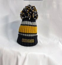 Load image into Gallery viewer, Mustard Striped Deluxe Wooly Hat with mustard logo
