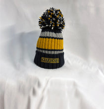 Load image into Gallery viewer, Mustard Striped Deluxe Wooly Hat with mustard logo