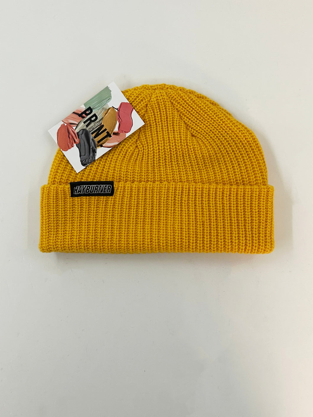Mustard fisherman style wide knit beanie
