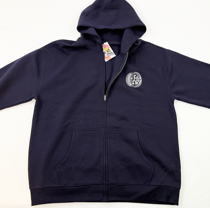 *NEW* NAVY ZIP UP EMBROIDERED FUCHS HOODED TOP