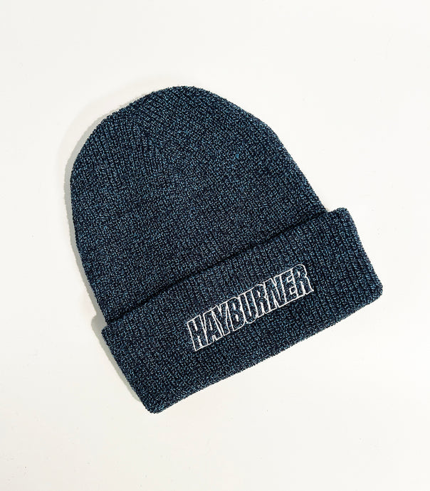 blue FOLDED WOOLY HAT WITH WHITE LOGO