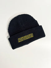 Load image into Gallery viewer, Navy Waffle Beanie with yellow logo