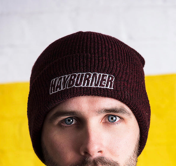 Burgundy Folded Wooly Hat with white Logo