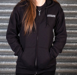 Zip up Black Hoodie with White Chest Logo
