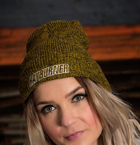 Mustard Folded Wooly Hat with white Logo