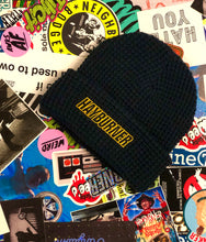 Load image into Gallery viewer, Navy Waffle Beanie with yellow logo