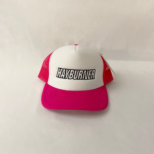 Kid's Pink/White Trucker Cap with embroidered black logo.