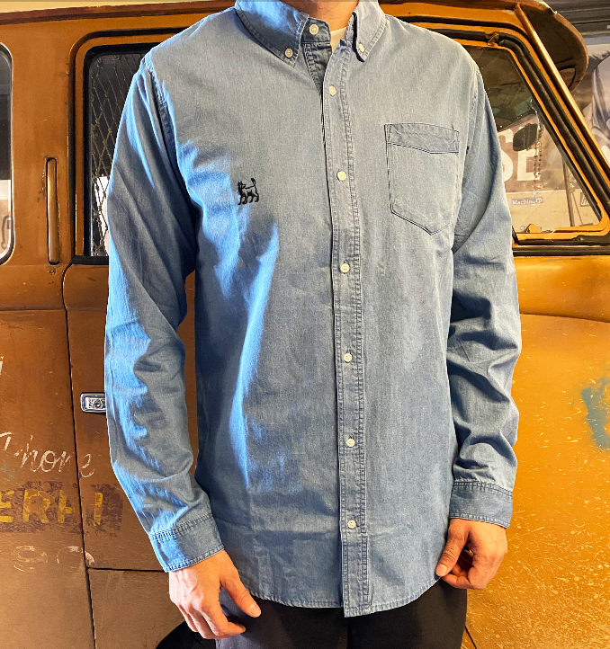 NEW Embroidered Wolf Denim Work Shirt