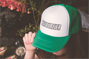 Green and White Trucker Cap with Black Logo