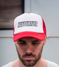Load image into Gallery viewer, Red and White Trucker Cap with Black Logo