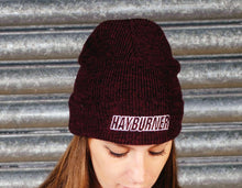 Load image into Gallery viewer, Burgundy Folded Wooly Hat with white Logo