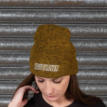Load image into Gallery viewer, Mustard Folded Wooly Hat with white Logo