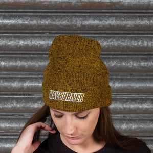 Mustard Folded Wooly Hat with white Logo