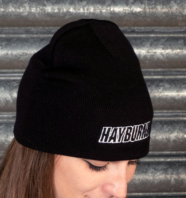 Black Plain Wooly Hat with White logo
